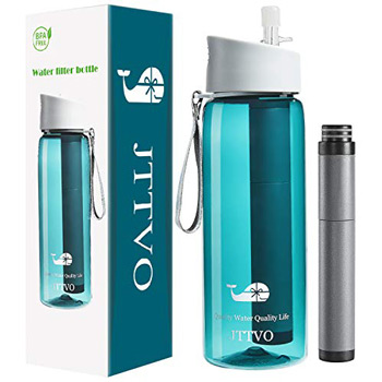JTTVO Filtered Water Bottle with Integrated 4 Stage Filter Straw